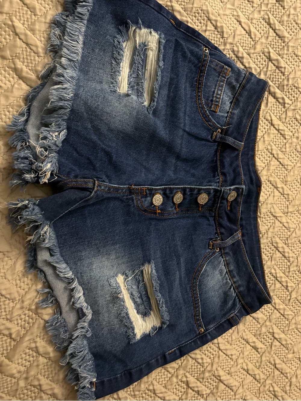 High-Rise Distressed Denim Women’s Shorts - Dark Blue
